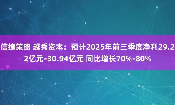信捷策略 越秀资本：预计2025年前三季度净利29.22亿元-30.94亿元 同比增长70%-80%
